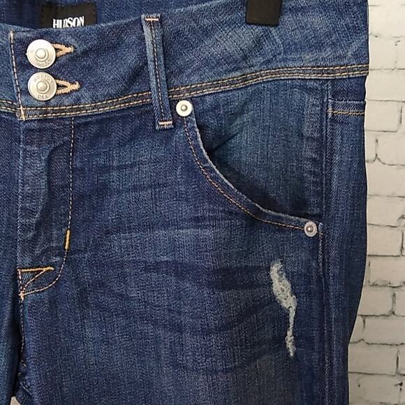 Hudson Collin Flap Waist Size 27 Dark Wash Distressed Skinny Jean - Picture 2 of 16